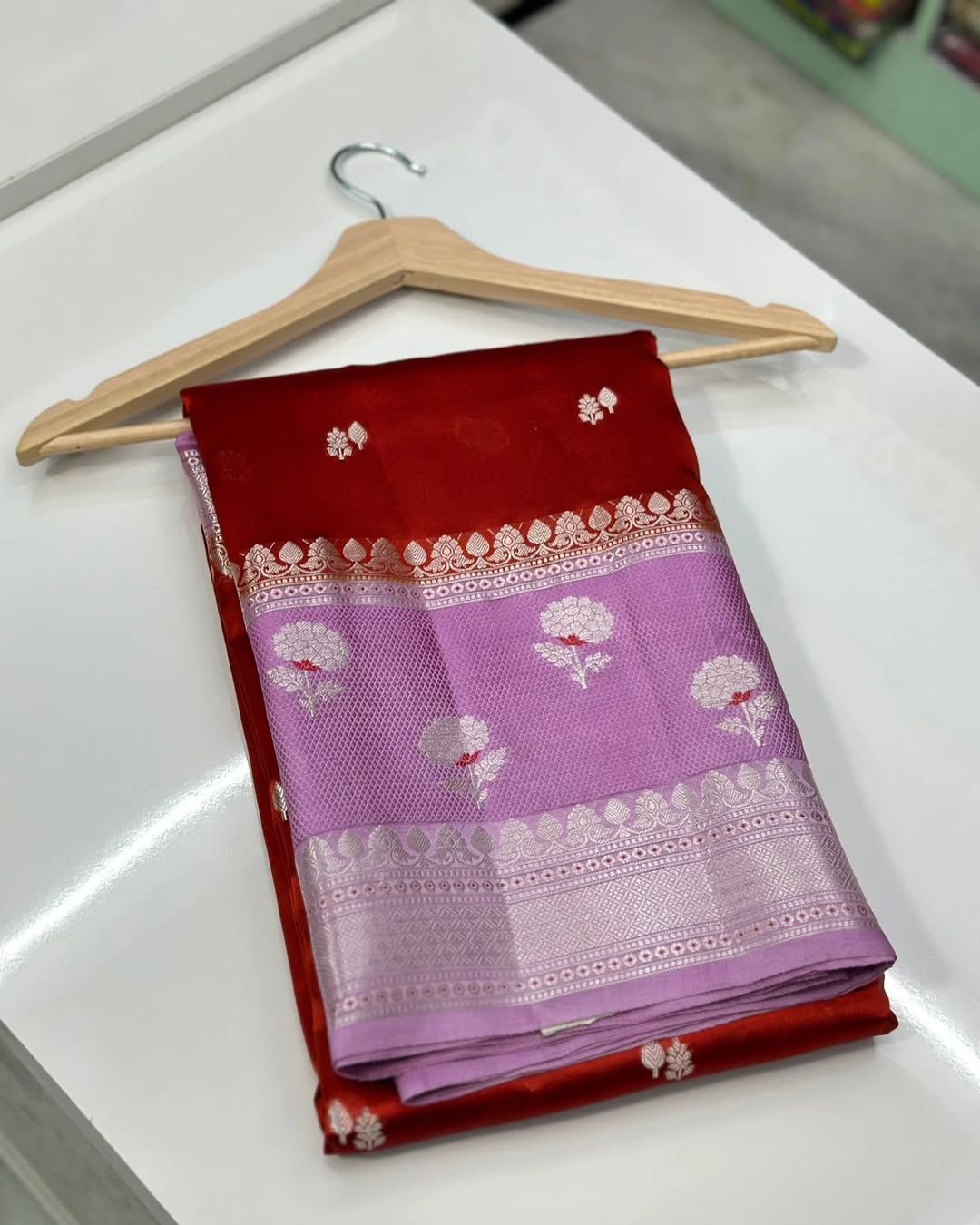 Banarasi Handloom Raw Mango Silk Saree with Double Meena Zari Butta