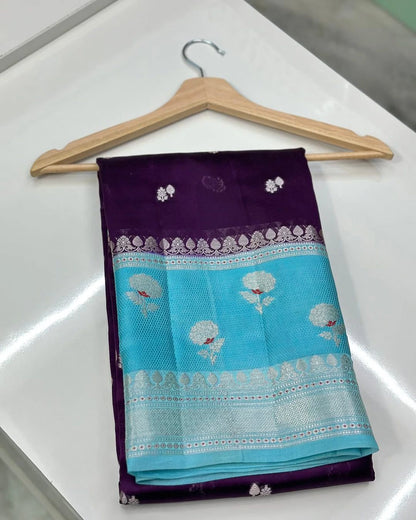 Banarasi Handloom Raw Mango Silk Saree with Double Meena Zari Butta