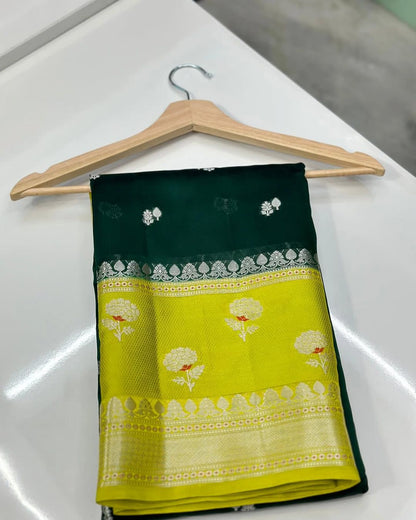 Banarasi Handloom Raw Mango Silk Saree with Double Meena Zari Butta