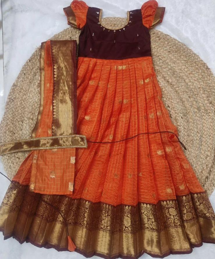 Premium Long Frock for Girls with Attached Dupatta and Pattu Yoke