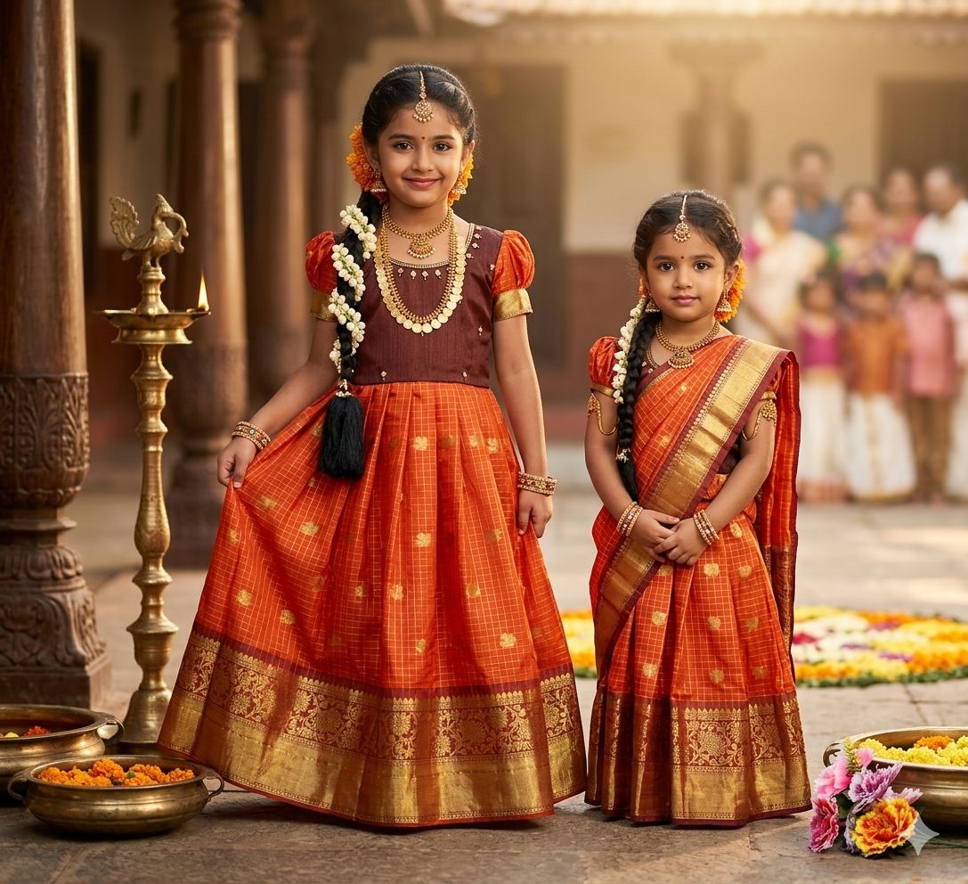 Premium Long Frock for Girls with Attached Dupatta and Pattu Yoke
