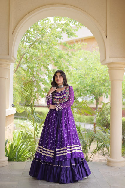 Navratri Kora Cotton Lehenga with Bandhani Kutchi Patchwork Kurti Set