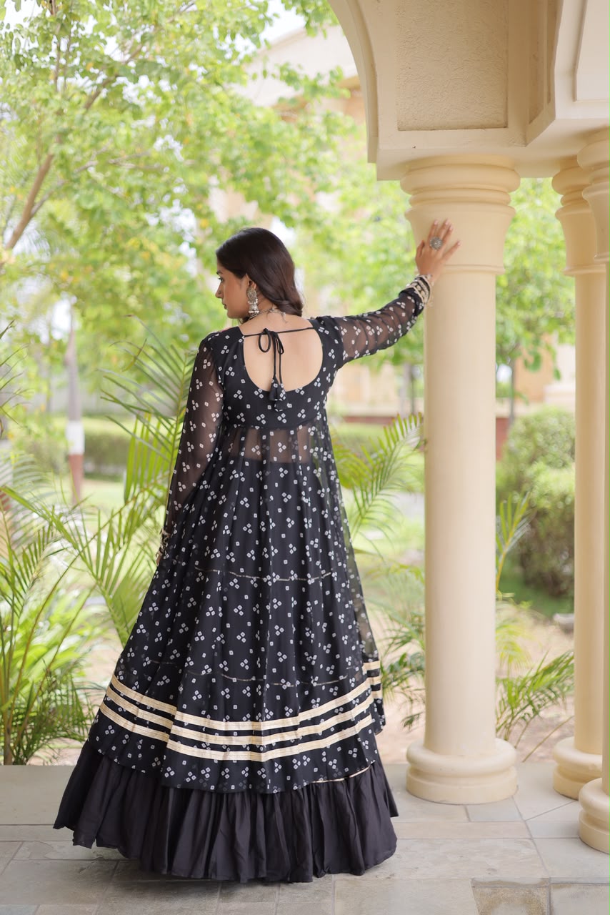 Navratri Kora Cotton Lehenga with Bandhani Kutchi Patchwork Kurti Set