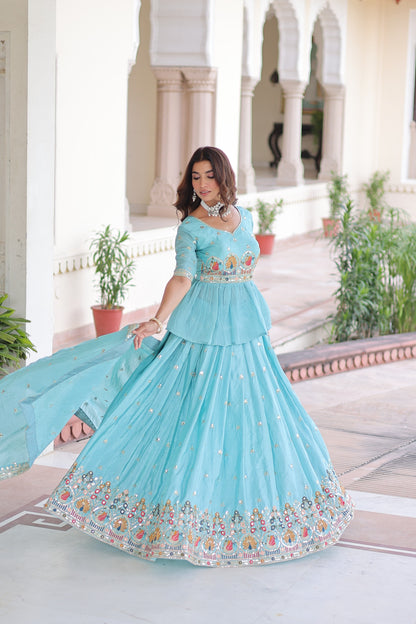 Designer Gold Crush Sequins Embroidered Lehenga Choli Set with Dupatta
