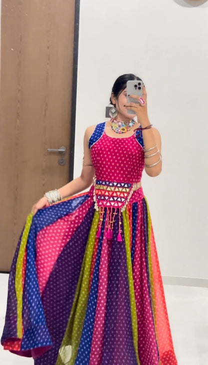 Navratri Georgette Lehenga Choli with Handwork Codi and Mirror Work
