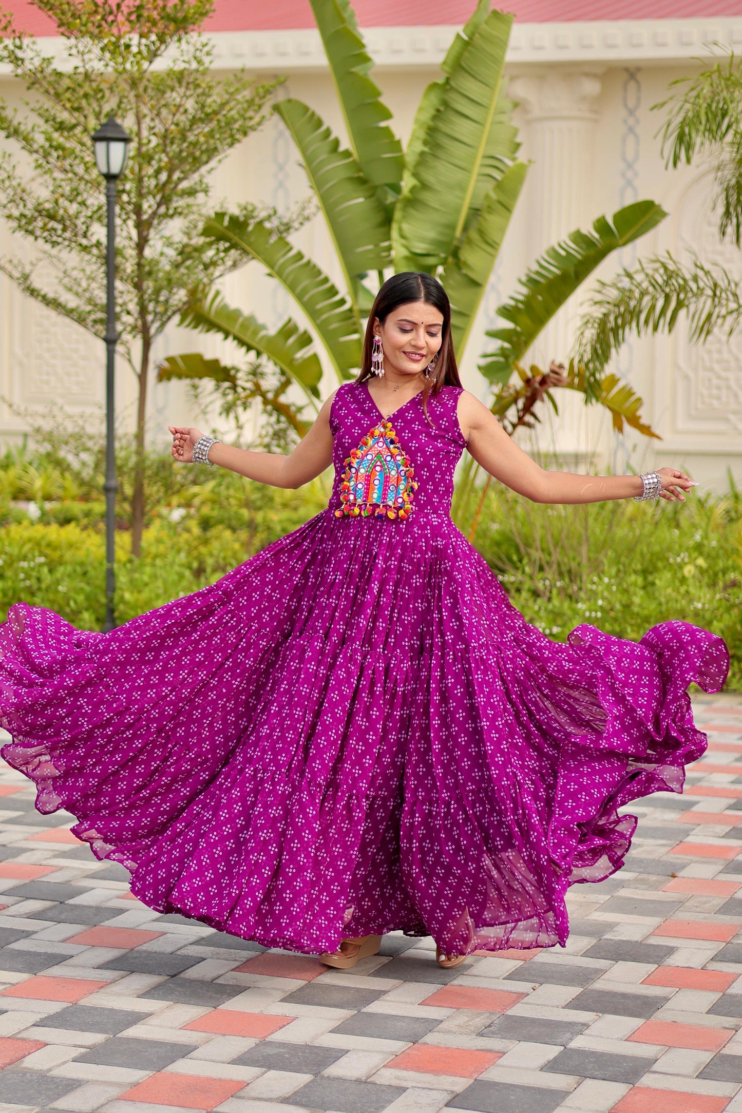Navratri Gamathi Embroidery Work Gown with Mirror Work