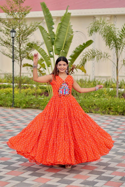 Navratri Gamathi Embroidery Work Gown with Mirror Work