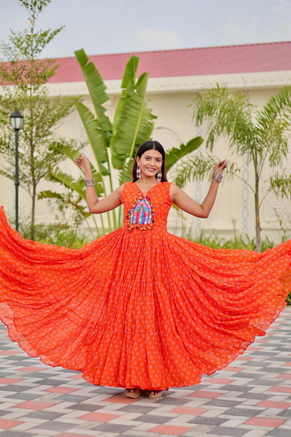 Navratri Gamathi Embroidery Work Gown with Mirror Work