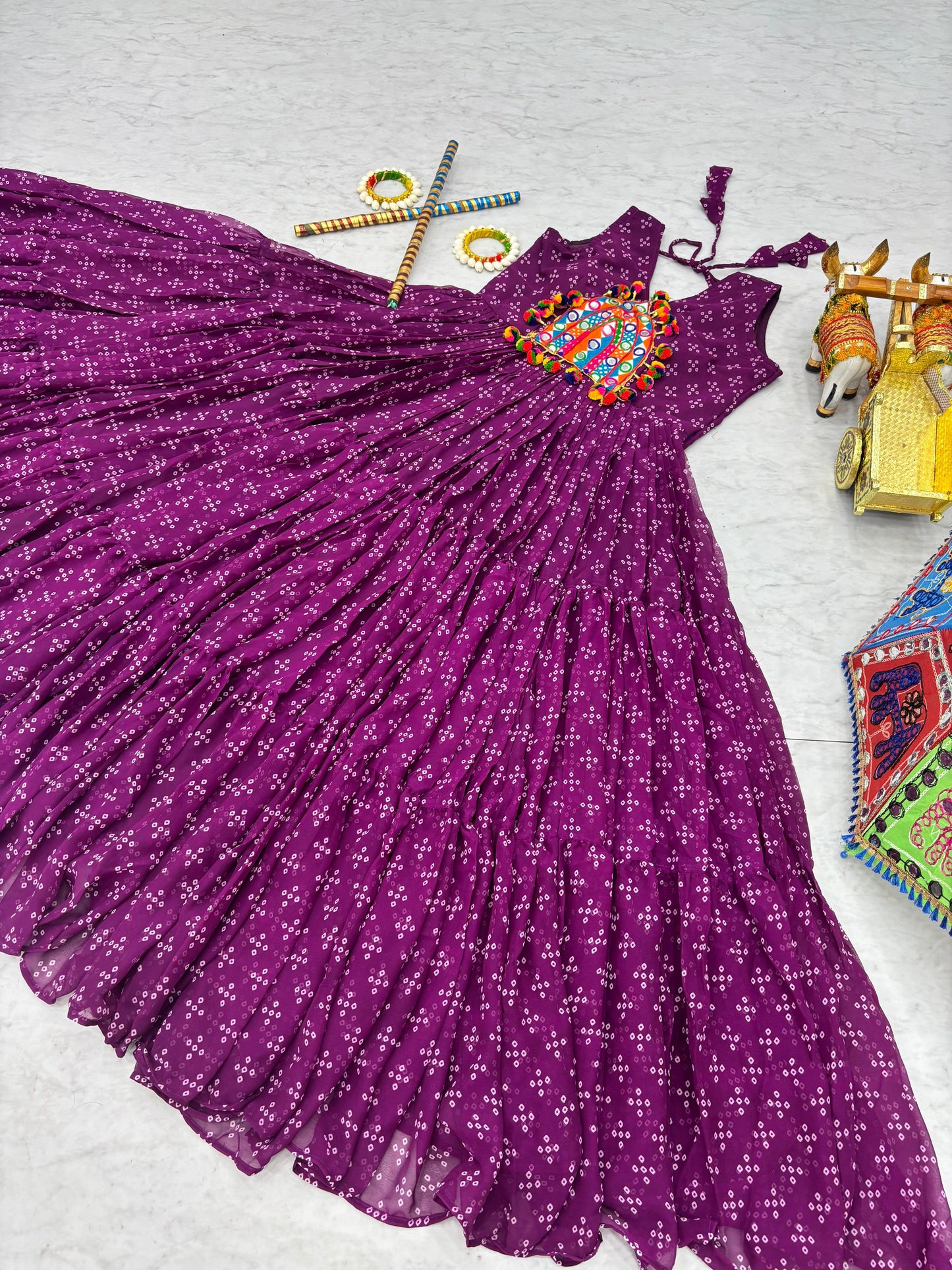 Navratri Gamathi Embroidery Work Gown with Mirror Work