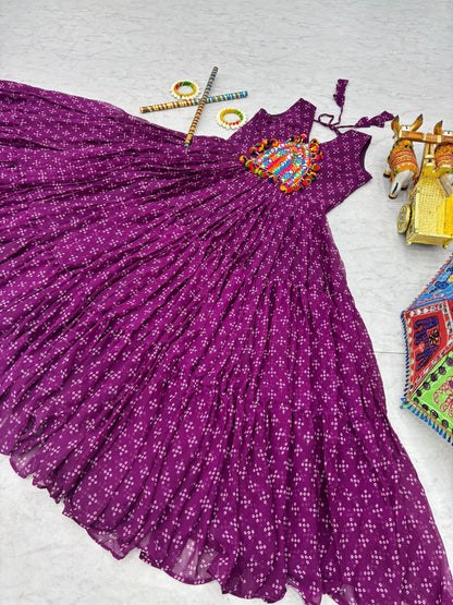 Navratri Gamathi Embroidery Work Gown with Mirror Work
