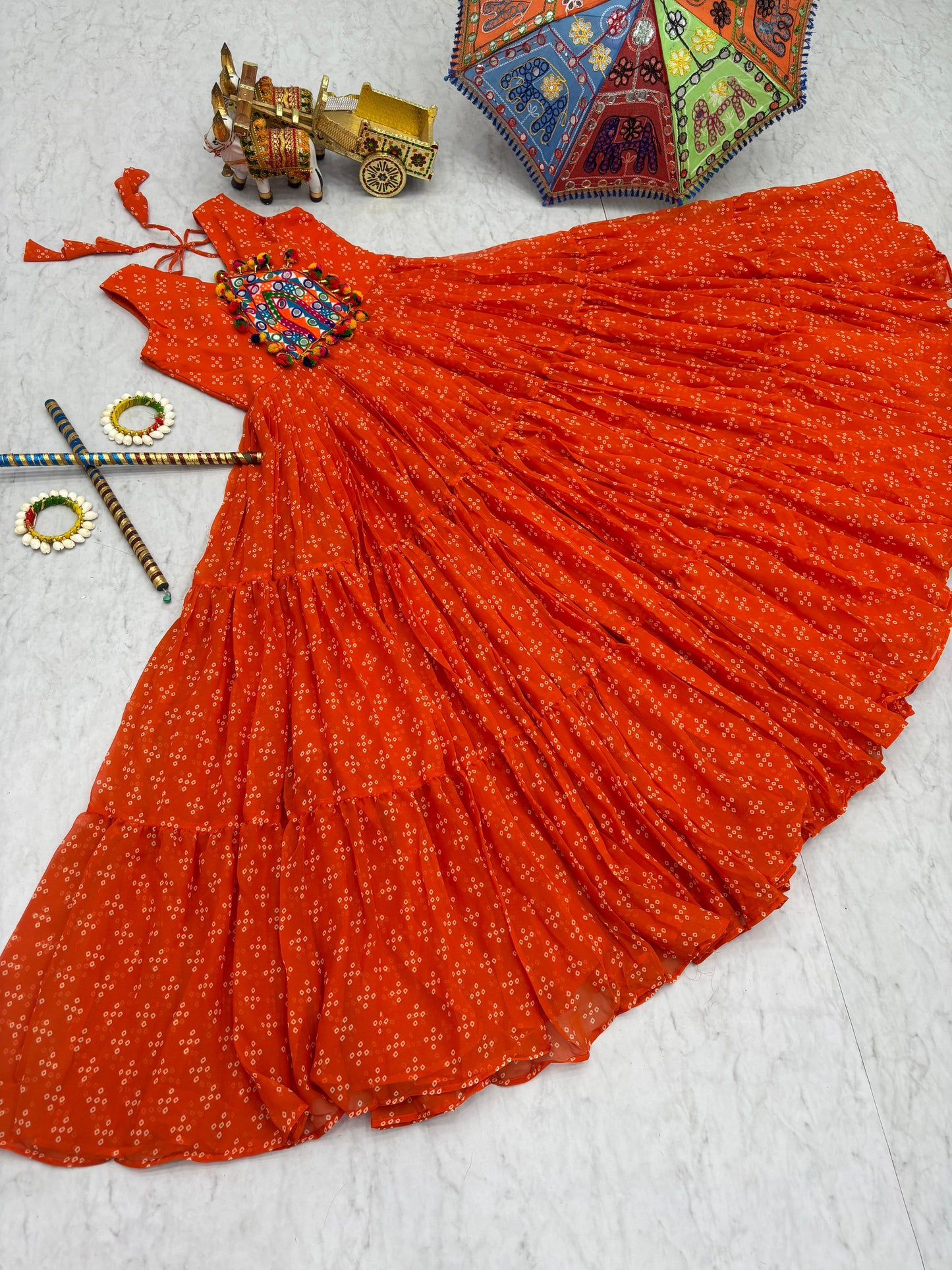 Navratri Gamathi Embroidery Work Gown with Mirror Work