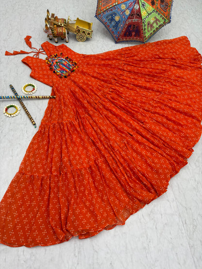 Navratri Gamathi Embroidery Work Gown with Mirror Work