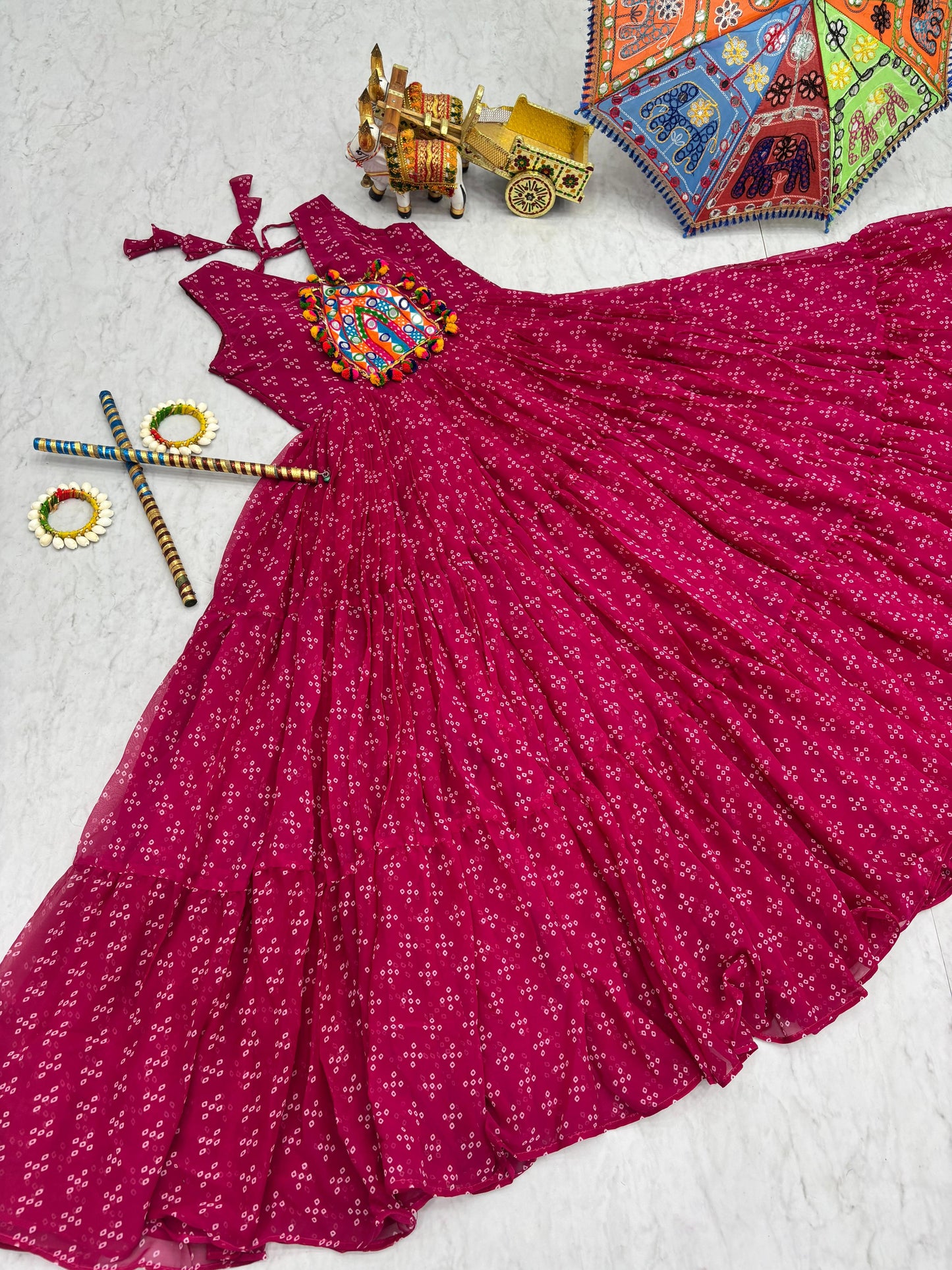 Navratri Gamathi Embroidery Work Gown with Mirror Work