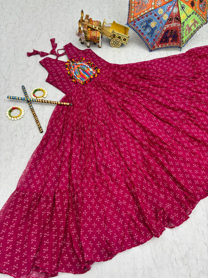 Navratri Gamathi Embroidery Work Gown with Mirror Work