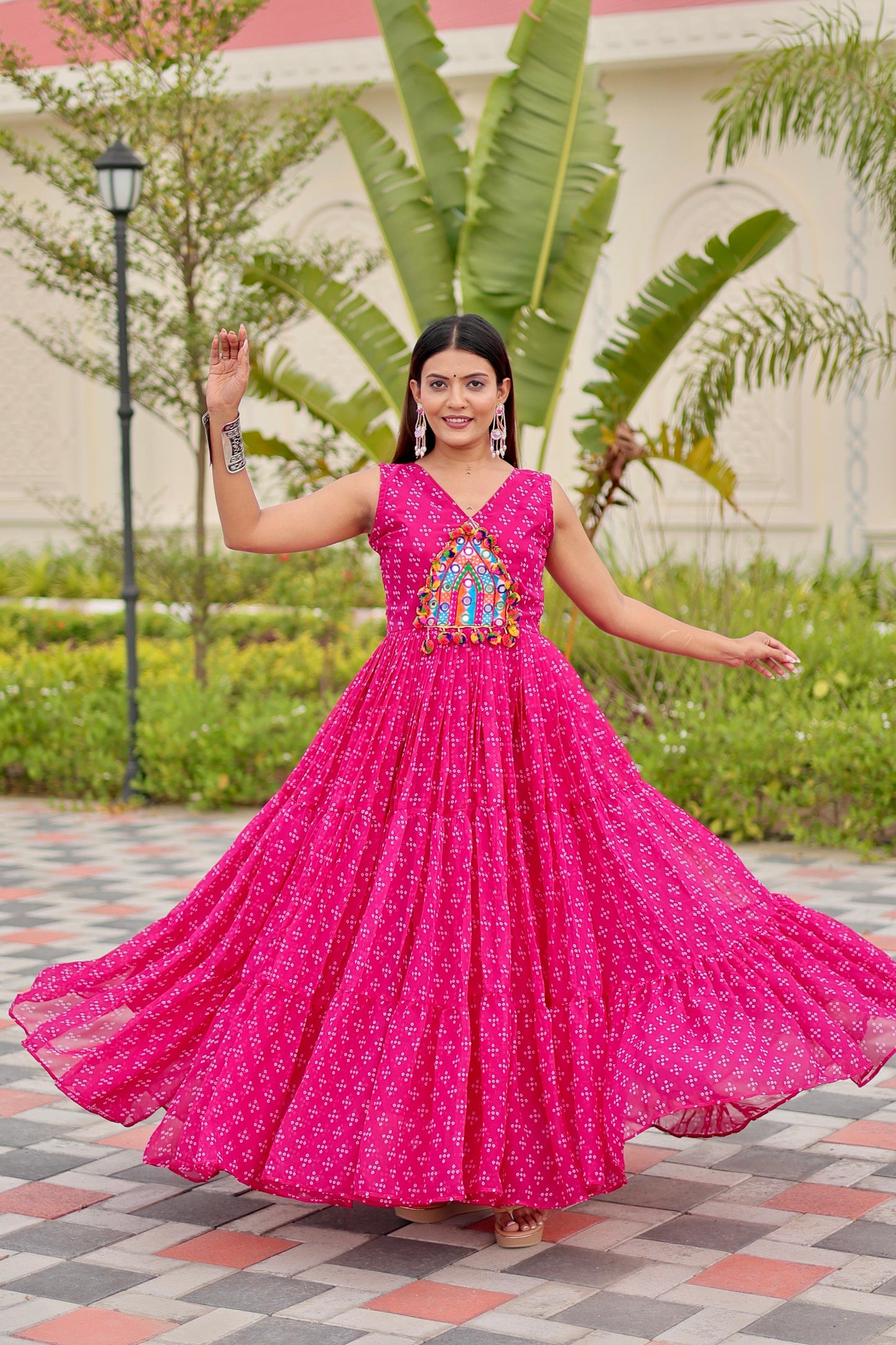 Navratri Gamathi Embroidery Work Gown with Mirror Work