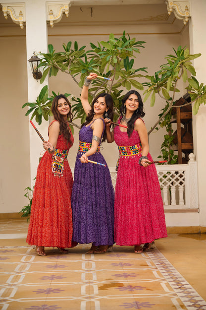Navratri Special Gamathi Work Gown with Mirror Work and Bandhani Print
