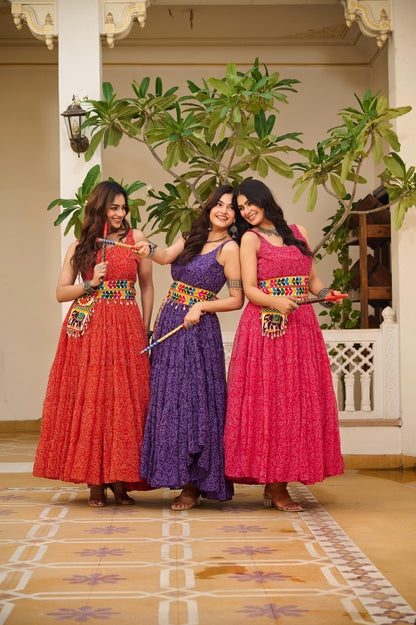 Navratri Special Gamathi Work Gown with Mirror Work and Bandhani Print