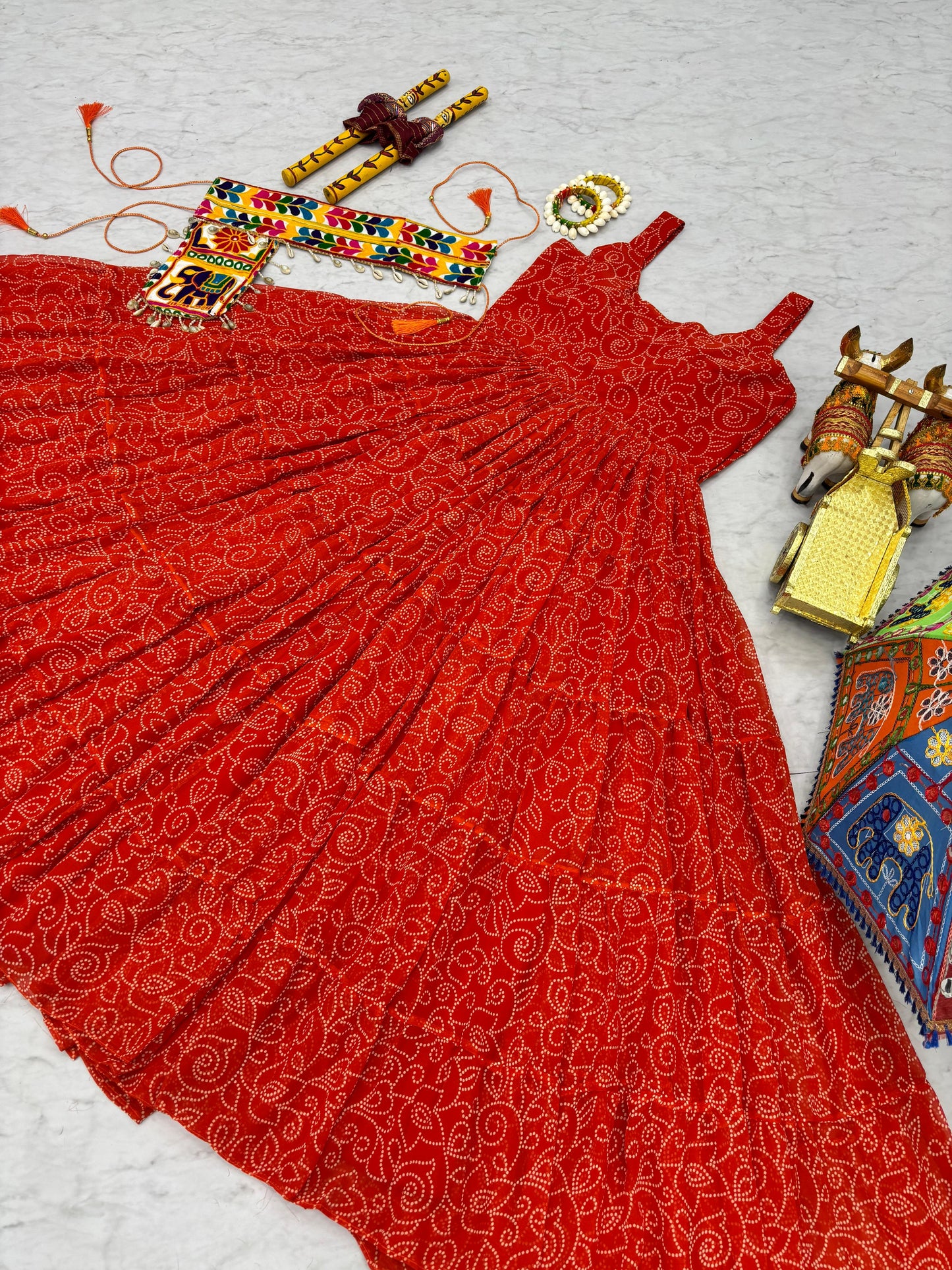 Navratri Special Gamathi Work Gown with Mirror Work and Bandhani Print