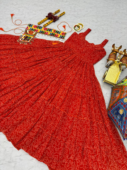 Navratri Special Gamathi Work Gown with Mirror Work and Bandhani Print
