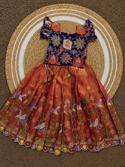 Kids Heavy Silk Lehenga Choli with Embroidery and Handwork