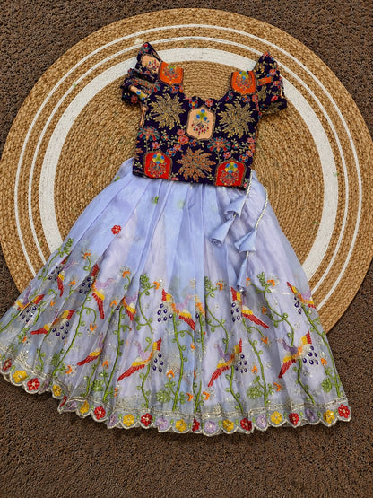 Kids Heavy Silk Lehenga Choli with Embroidery and Handwork