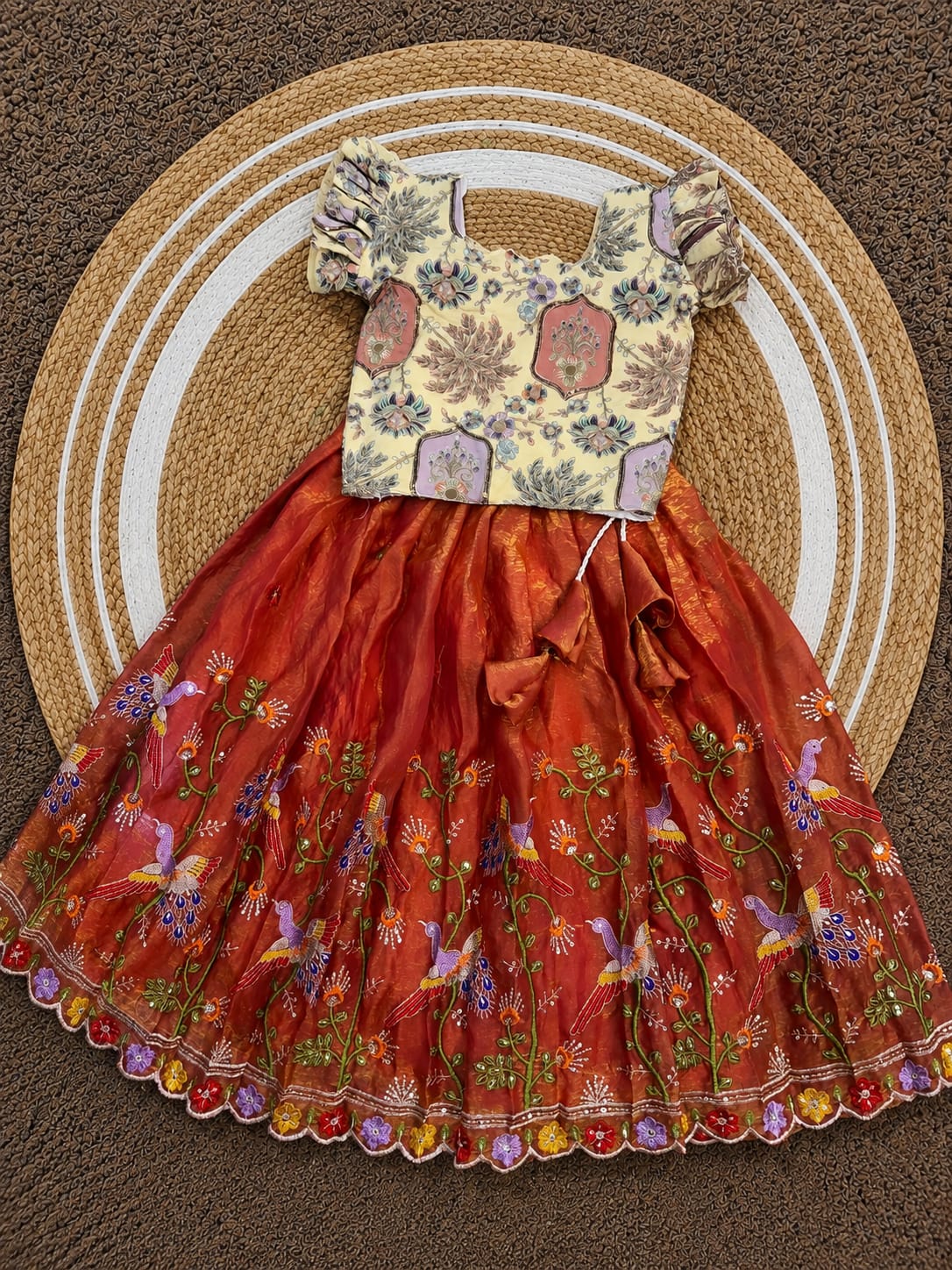 Kids Heavy Silk Lehenga Choli with Embroidery and Handwork