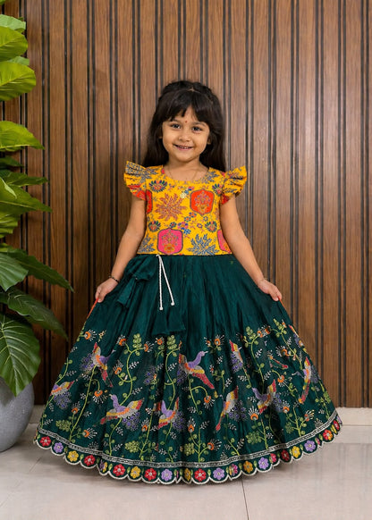 Kids Heavy Silk Lehenga Choli with Embroidery and Handwork