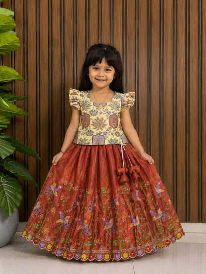 Kids Heavy Silk Lehenga Choli with Embroidery and Handwork