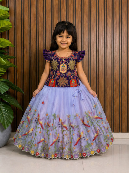Kids Heavy Silk Lehenga Choli with Embroidery and Handwork