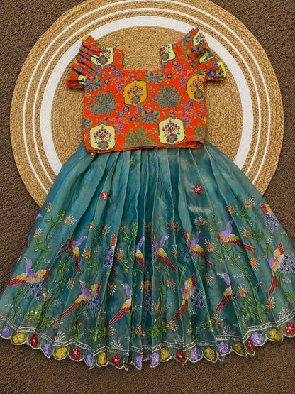 Kids Heavy Silk Lehenga Choli with Embroidery and Handwork