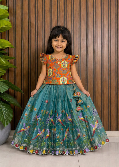 Kids Heavy Silk Lehenga Choli with Embroidery and Handwork