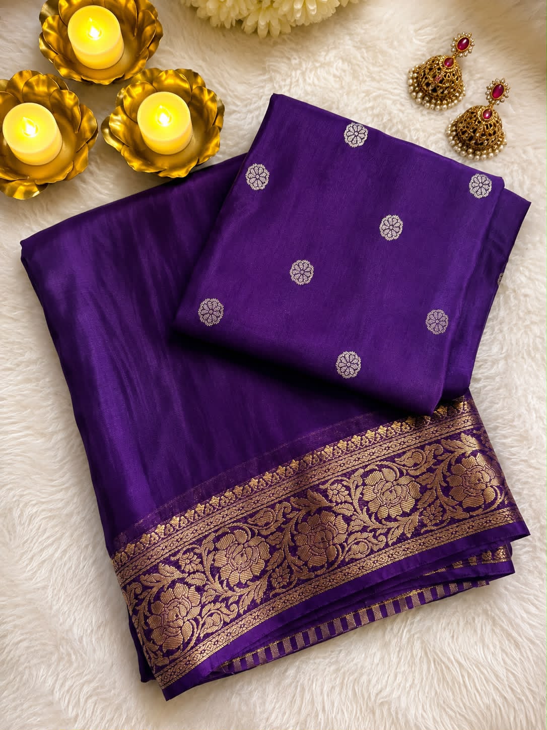 Mysore Crepe Viscose Saree with Weaving Butti Blouse