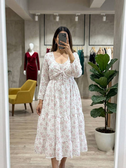 Fox Georgette Floral Print Maxi Dress with Monochrome Shrug