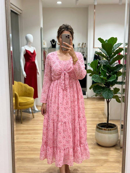 Fox Georgette Floral Print Maxi Dress with Monochrome Shrug