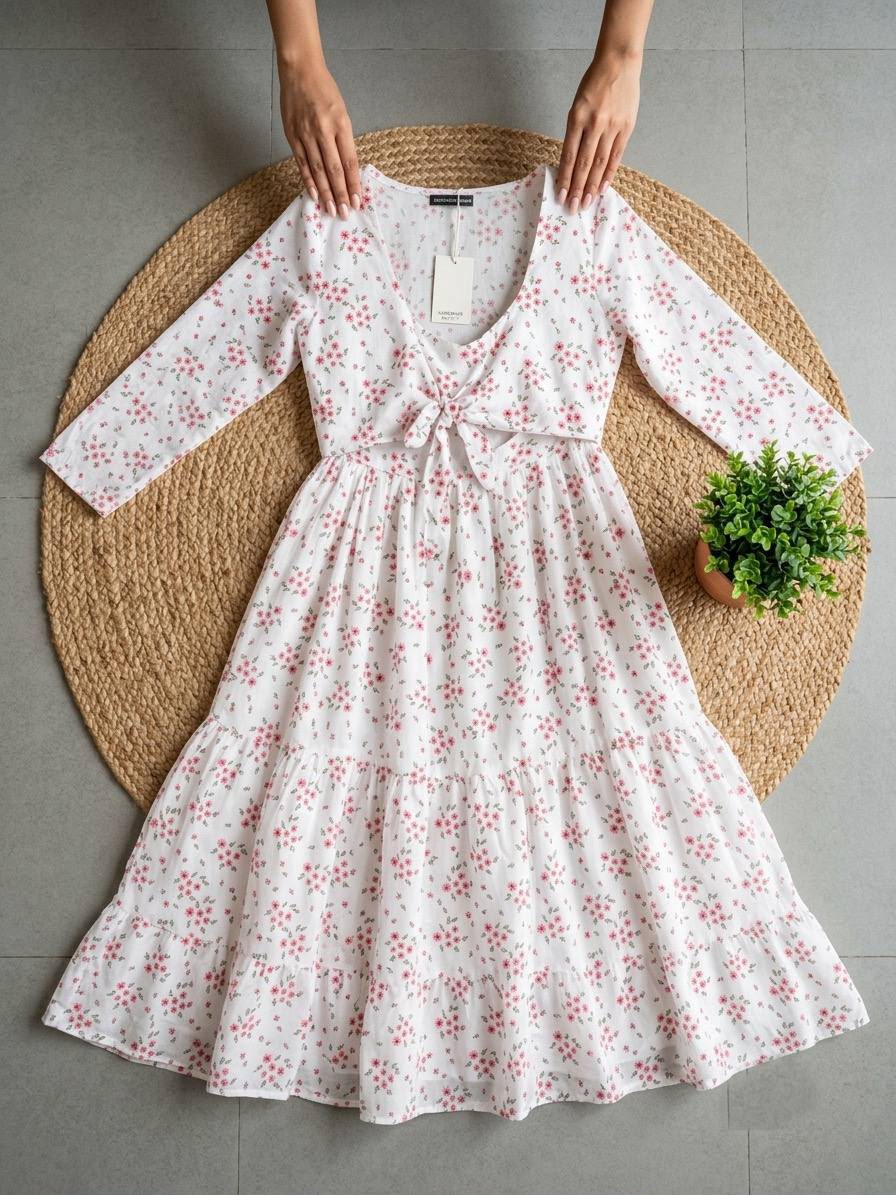 Fox Georgette Floral Print Maxi Dress with Monochrome Shrug