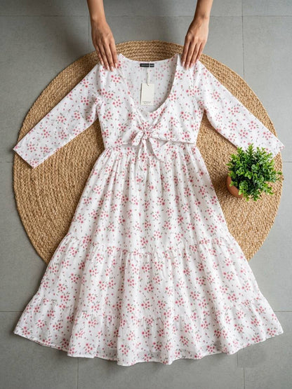 Fox Georgette Floral Print Maxi Dress with Monochrome Shrug