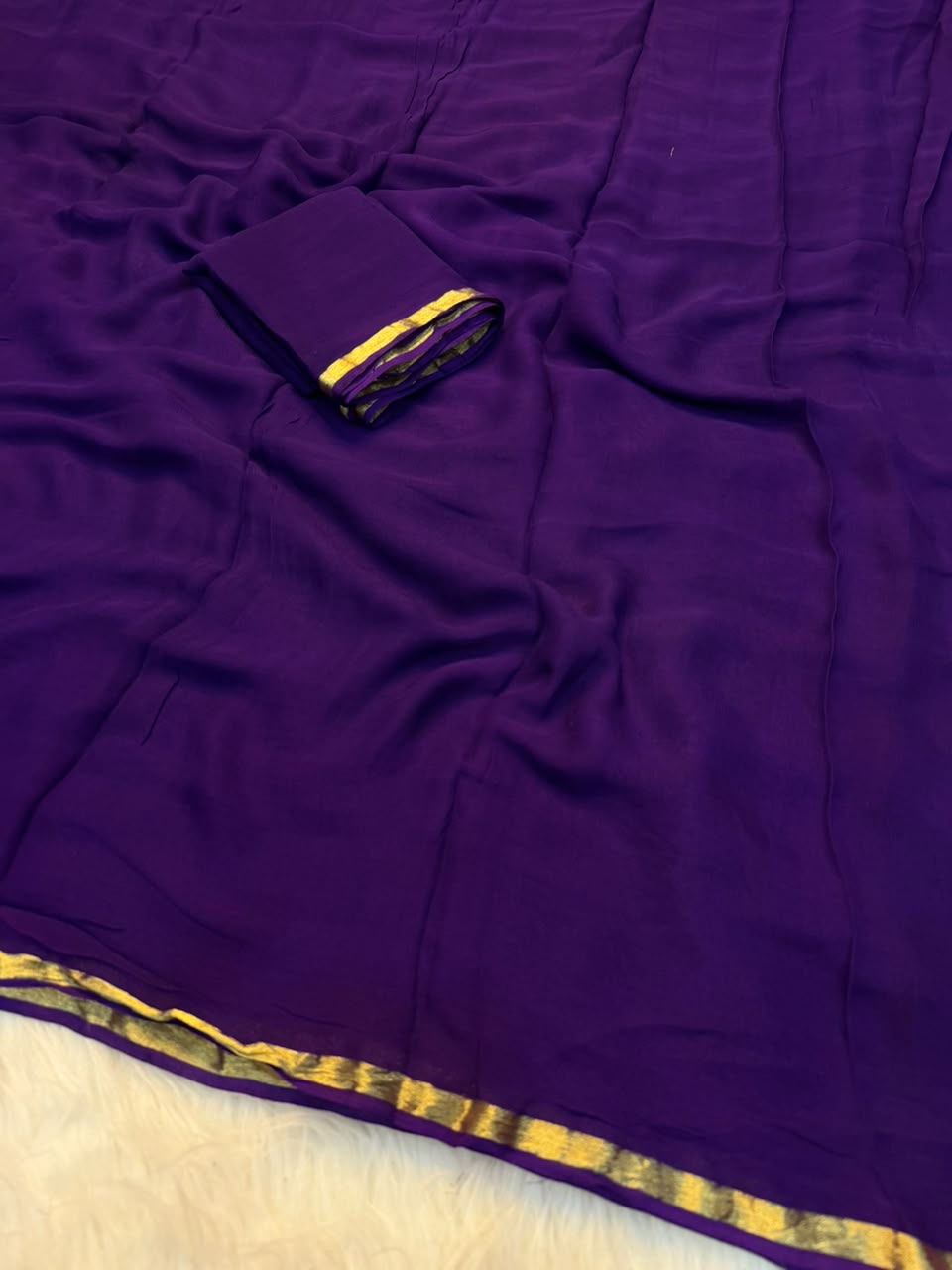 Viscose Georgette Piping Checks Saree with Running Blouse