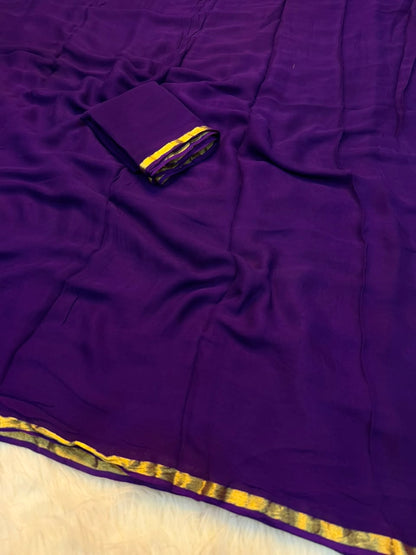 Viscose Georgette Piping Checks Saree with Running Blouse