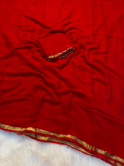 Viscose Georgette Piping Checks Saree with Running Blouse