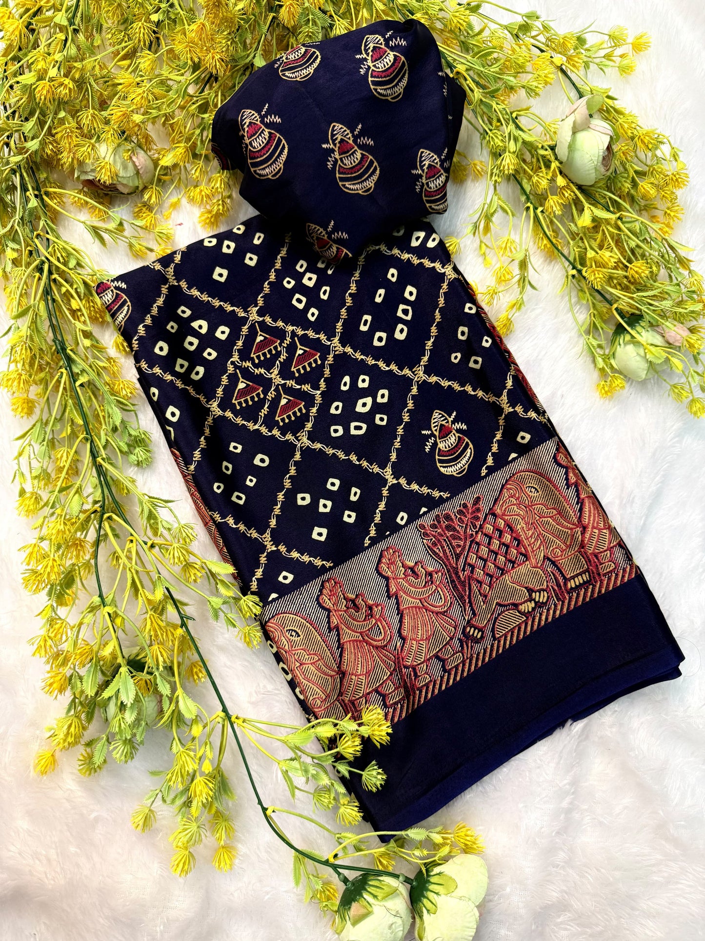 Ajrakh Gajji Crepe Silk Saree with Blouse