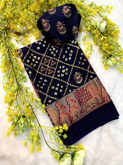 Ajrakh Gajji Crepe Silk Saree with Blouse