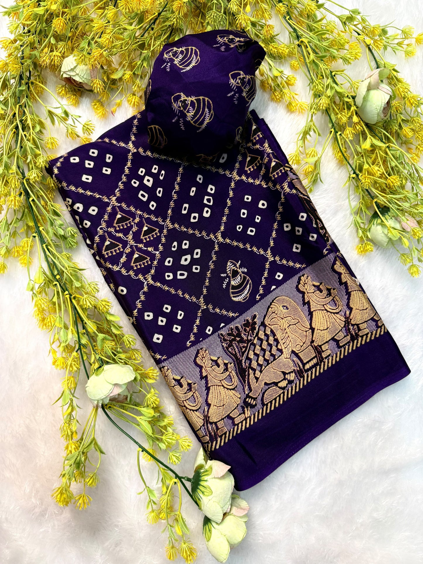 Ajrakh Gajji Crepe Silk Saree with Blouse