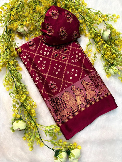 Ajrakh Gajji Crepe Silk Saree with Blouse