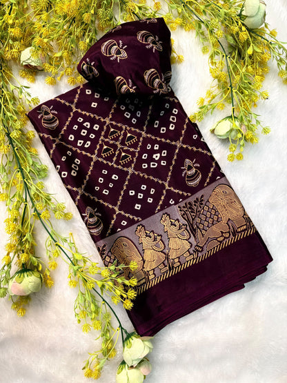 Ajrakh Gajji Crepe Silk Saree with Blouse