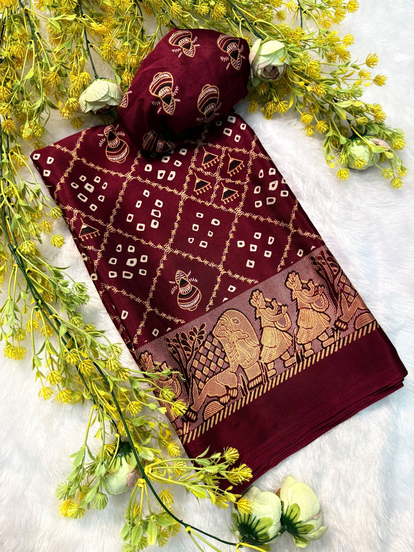 Ajrakh Gajji Crepe Silk Saree with Blouse
