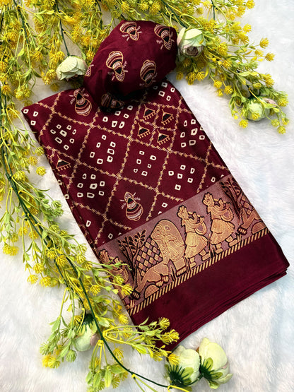 Ajrakh Gajji Crepe Silk Saree with Blouse