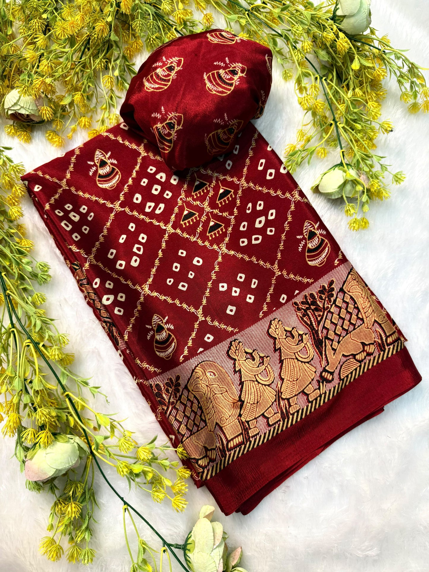 Ajrakh Gajji Crepe Silk Saree with Blouse