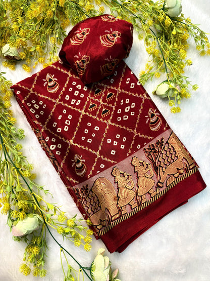 Ajrakh Gajji Crepe Silk Saree with Blouse
