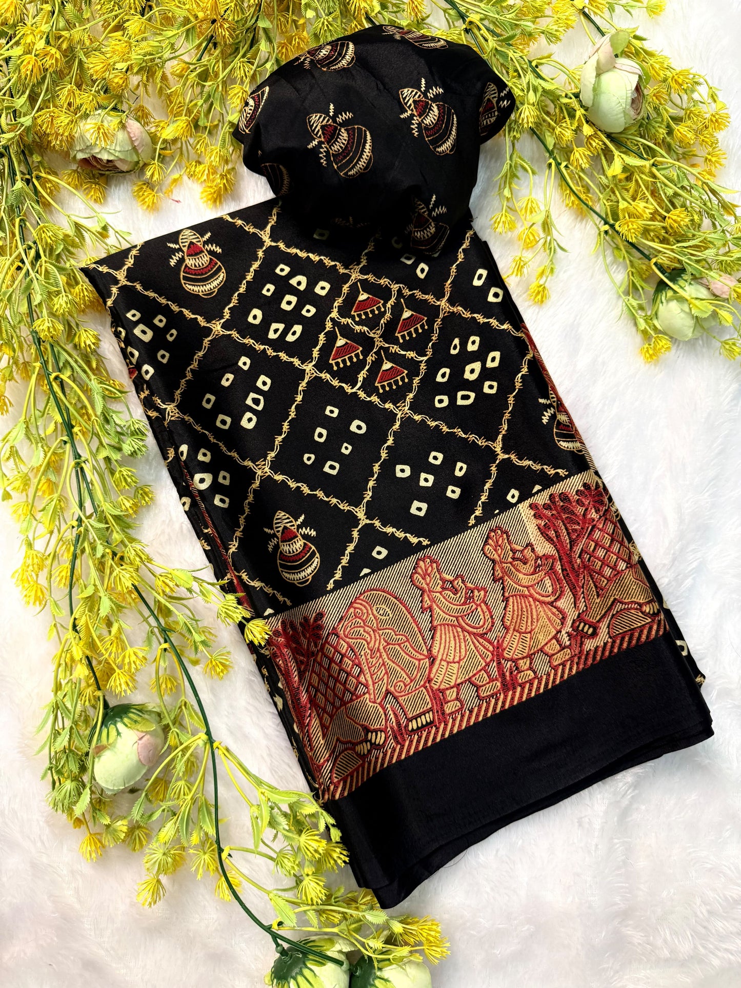 Ajrakh Gajji Crepe Silk Saree with Blouse