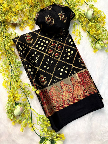 Ajrakh Gajji Crepe Silk Saree with Blouse